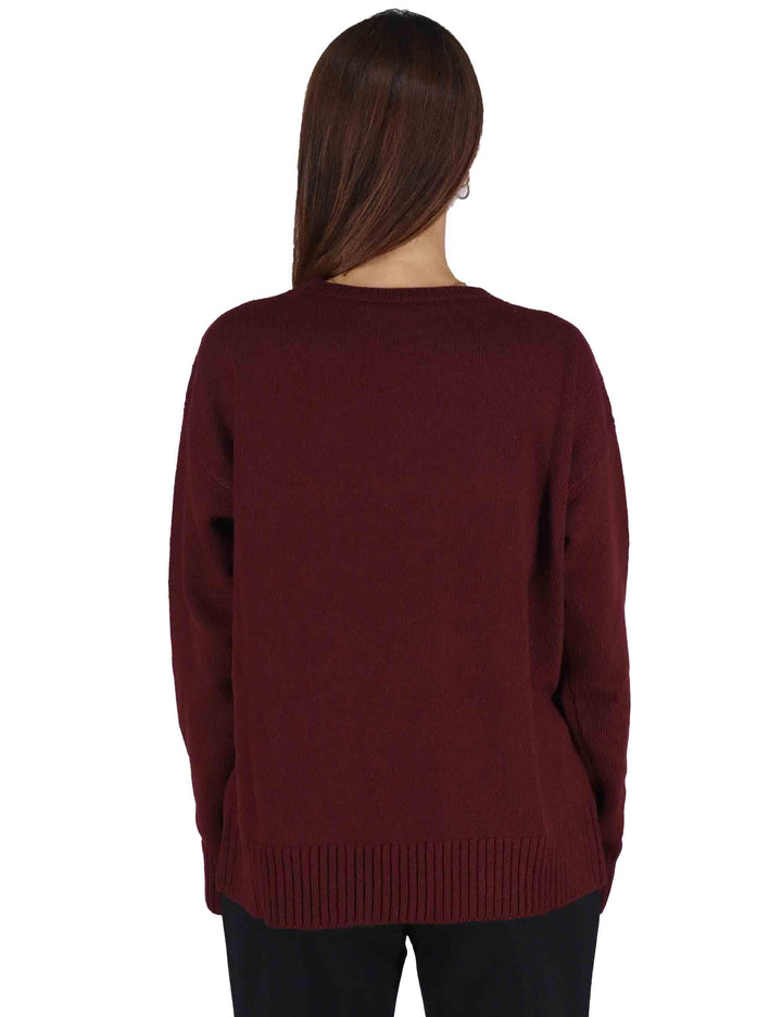 Maglioni donna Cachemire Merinos in lana bordeaux girocollo JQ511474315 50022 Maliparmi 