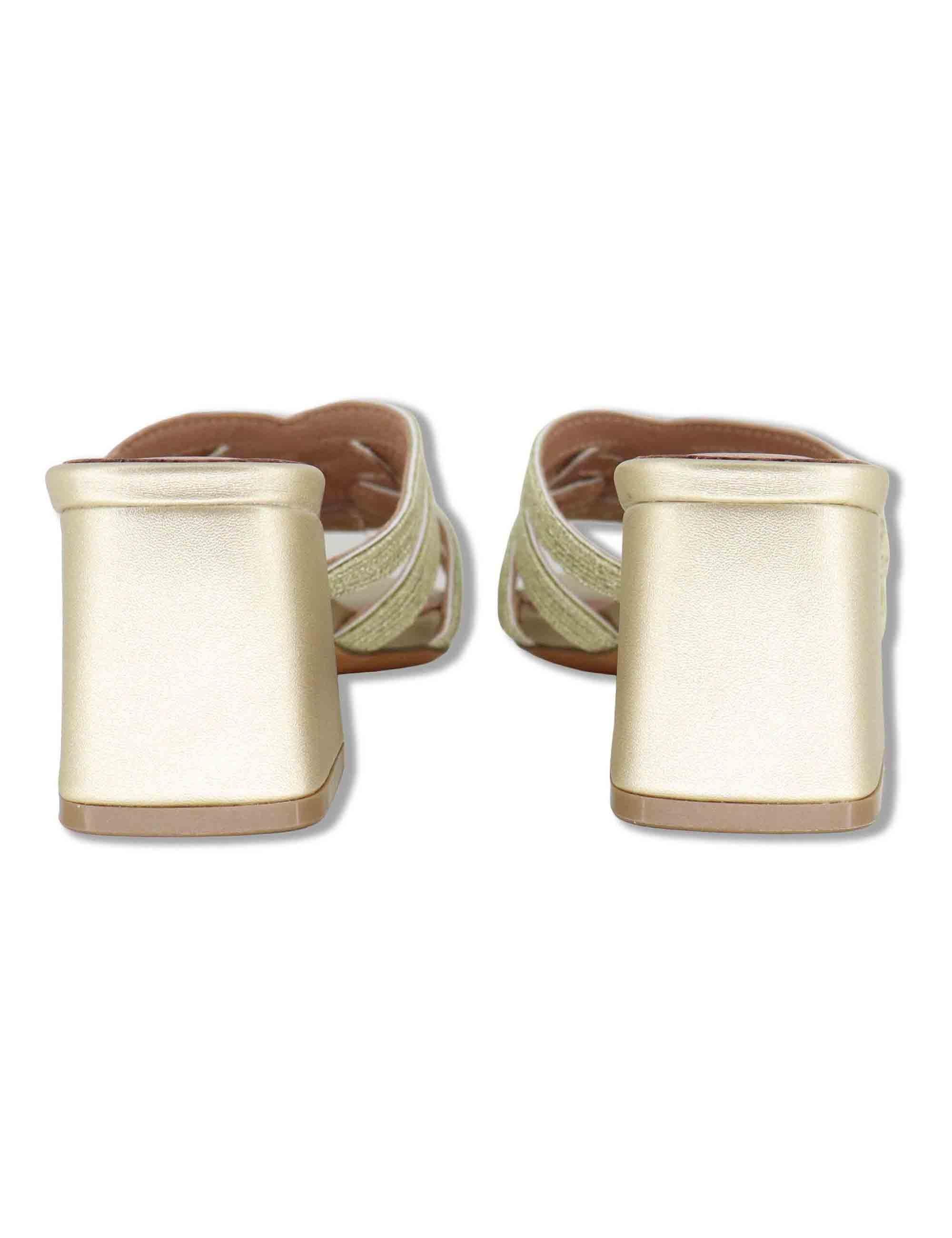 Sandali scalzati donna in pelle e tessuto oro con tacco alto Aran 878Z94HG 04-ORO Bibi Lou 