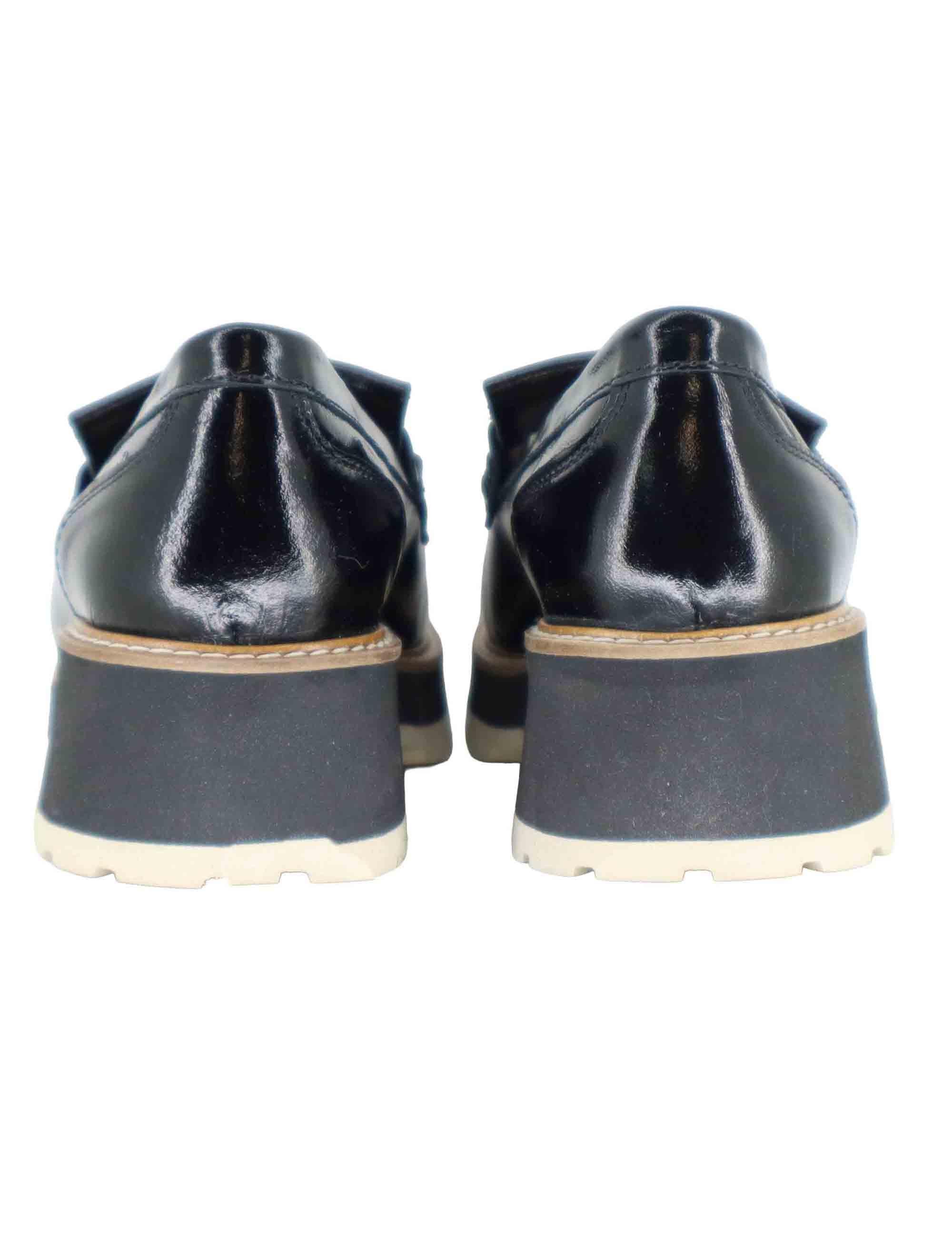 Mocassini donna in pelle nera con suola in gomma alta e punta tonda SP56888 001 Spatarella 