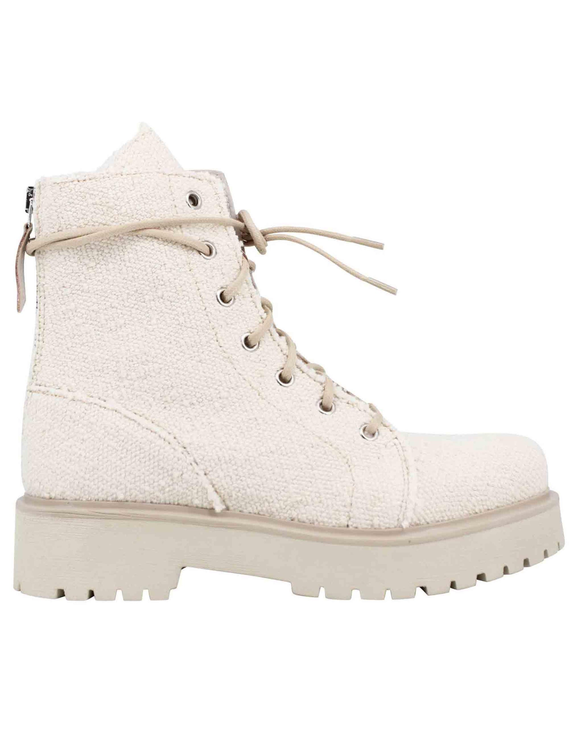 Stivaletti anfibi donna in tessuto beige con zip posteriore HARU 009 Patrizia Bonfanti 