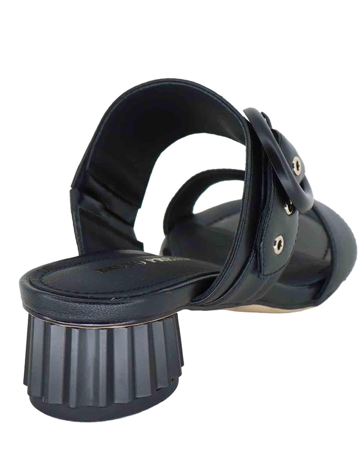 Sandali donna in pelle nera con tacco basso e fibbia BL2104X 001 Bruno Premi 