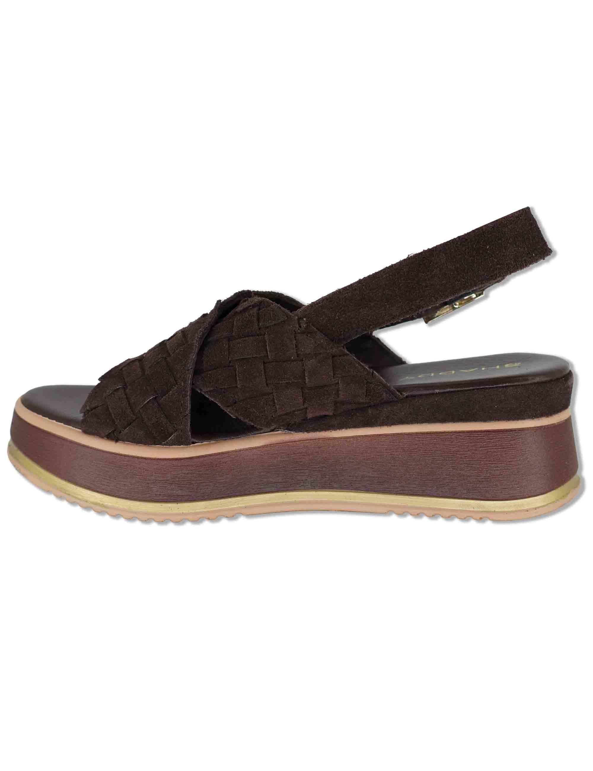 Sandali donna slingback in camoscio marrone con zeppa in gomma SP261381 014 Spatarella 