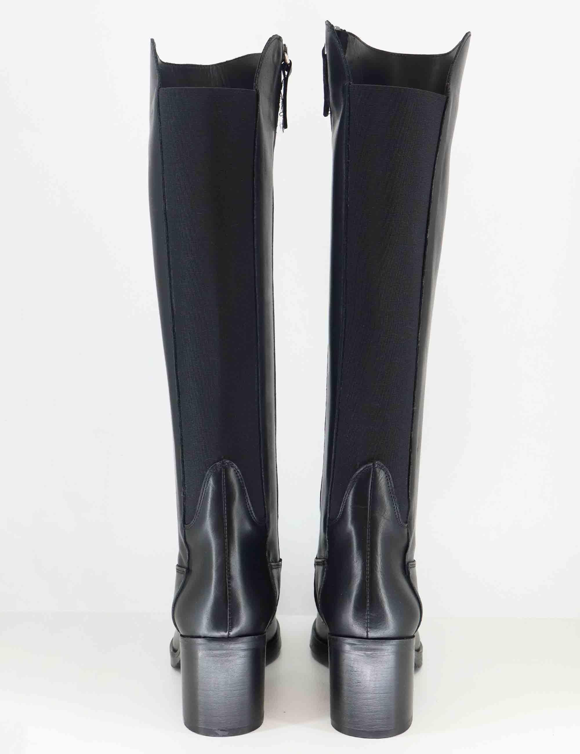 Stivali donna in pelle nera con elastico posteriore e tacco alto SPST3001 001 Spatarella 