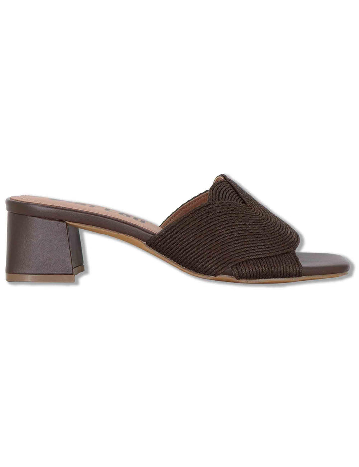 Sandali donna scalzati in pelle e tessuto intrecciato marrone tacco basso Leo 879Z94HG 90-MARRON Bibi Lou 