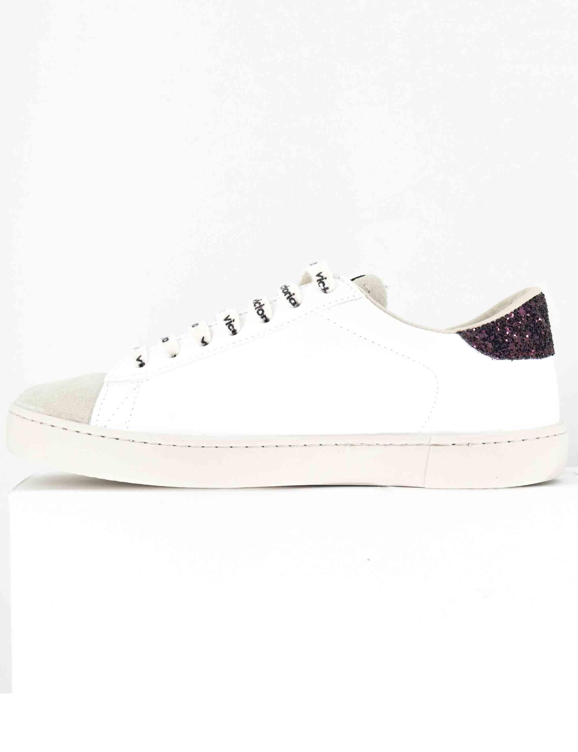 Sneakers donna in pelle bianca con logo in glitter 1126228 BURDEOS Victoria 
