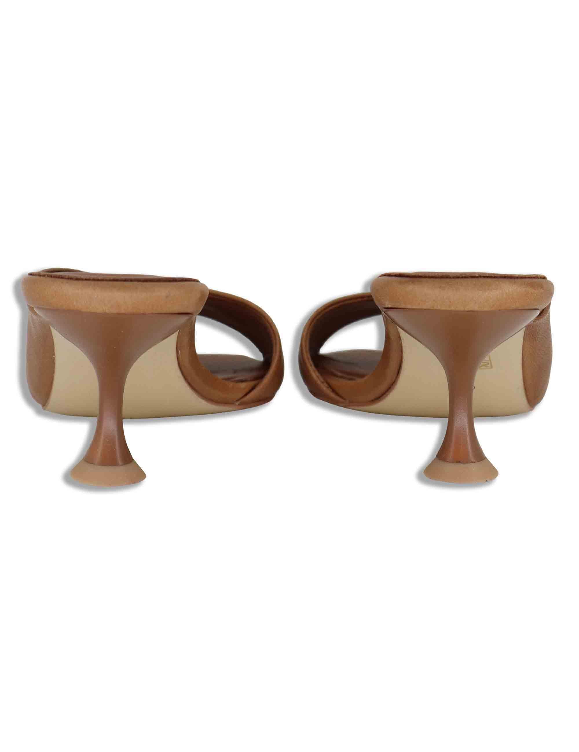 Sandali donna scalzati in pelle cuoio tacco alto senza cinturini SP261405 014 Spatarella 
