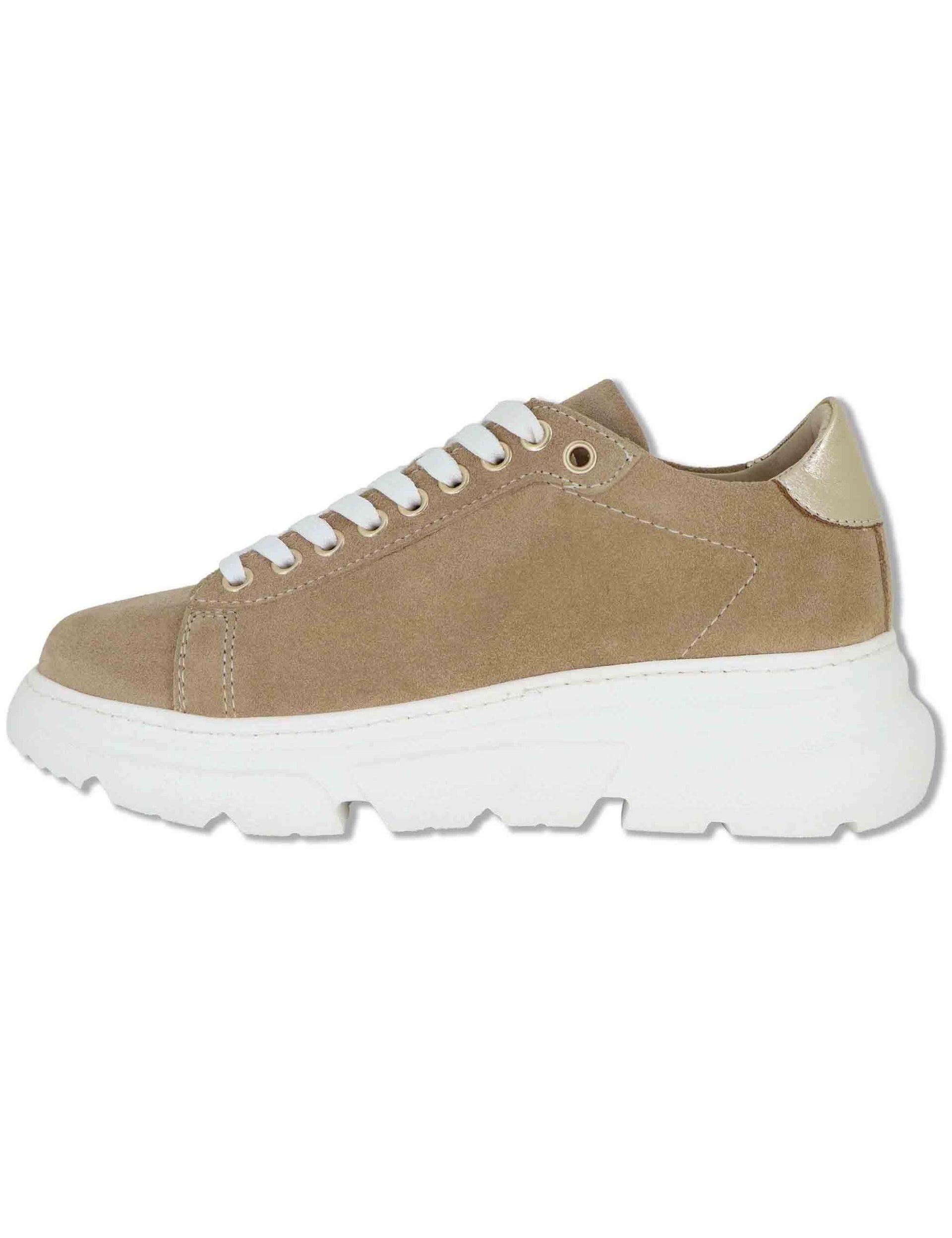 Sneakers donna in camoscio camel con suola running alta in gomma SP60170 015 Spatarella 