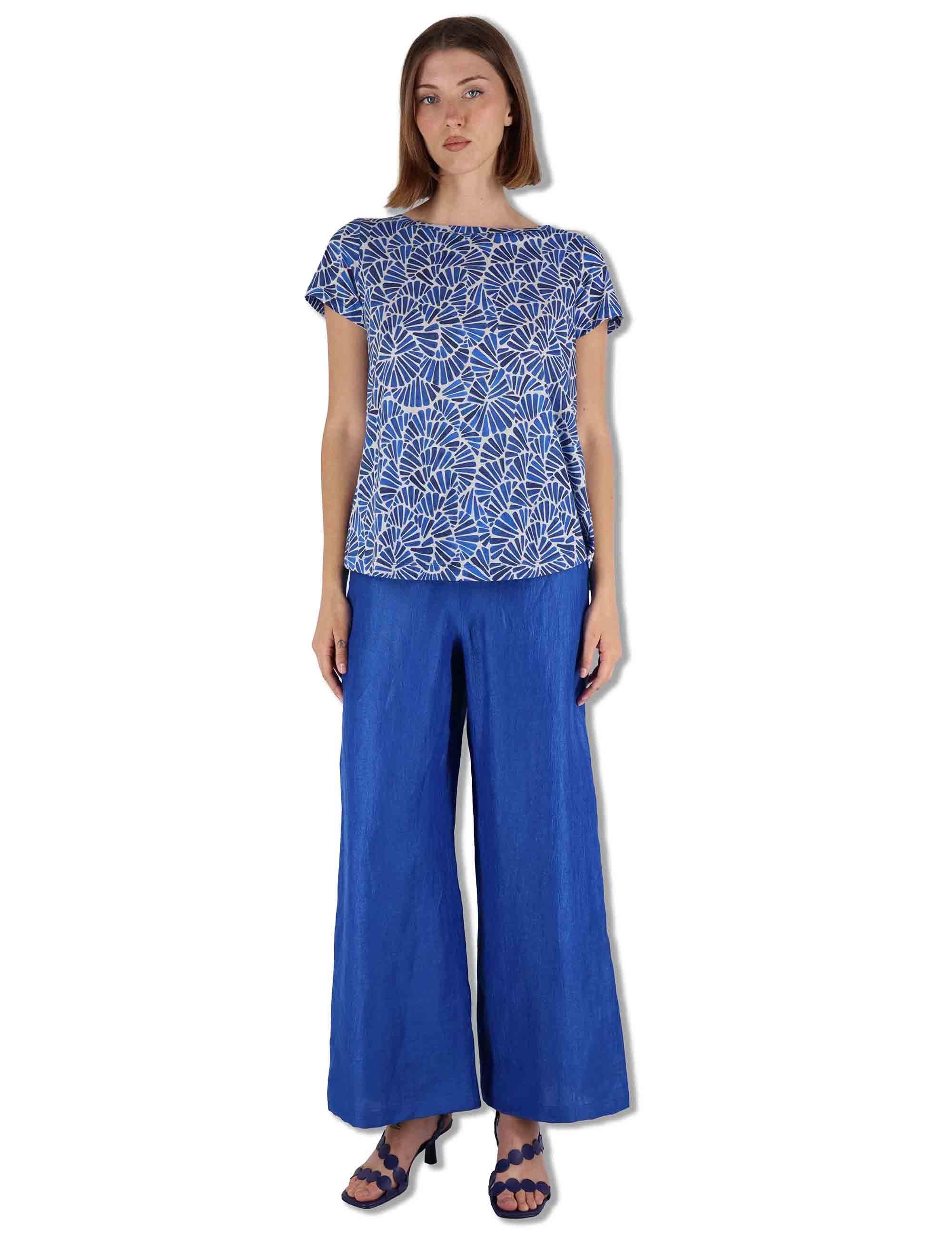 T-Sshirt donna Summer Nomade Prints in cotone blu a fantasia JK029570673 D8090 Maliparmi 