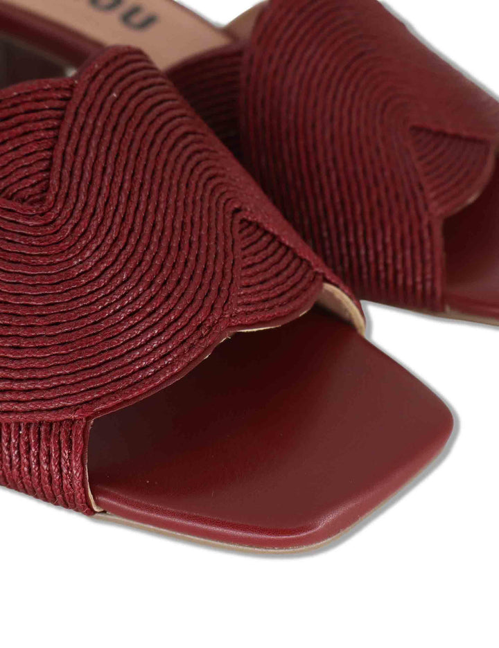 Sandali donna scalzati in pelle e tessuto intrecciato bordeaux tacco basso 879Z94HG 40-BURGUND Bibi Lou 