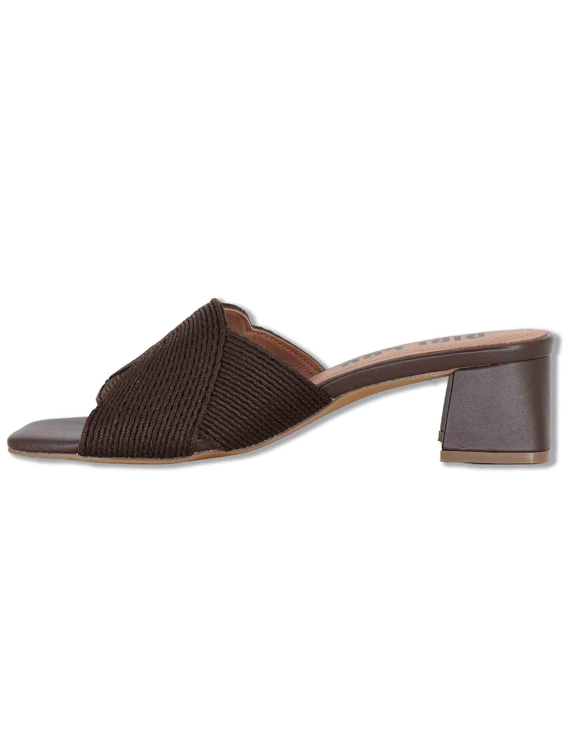 Sandali donna scalzati in pelle e tessuto intrecciato marrone tacco basso Leo 879Z94HG 90-MARRON Bibi Lou 