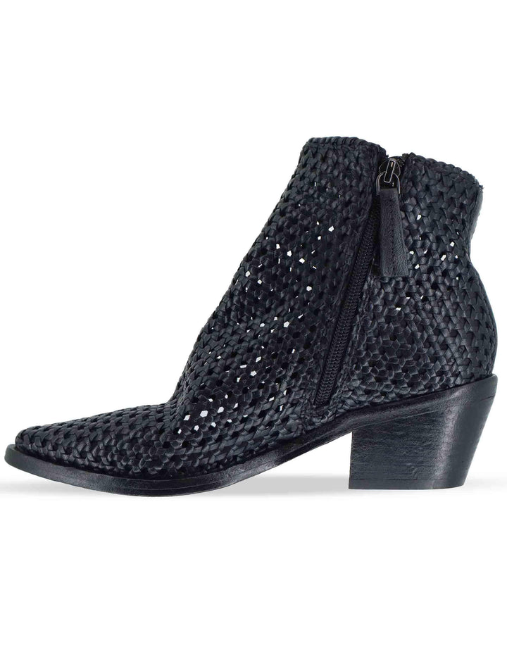 Stivaletti donna in pelle intrecciata nera con tacco messicano 261-303-19 BLACK Zolfo 