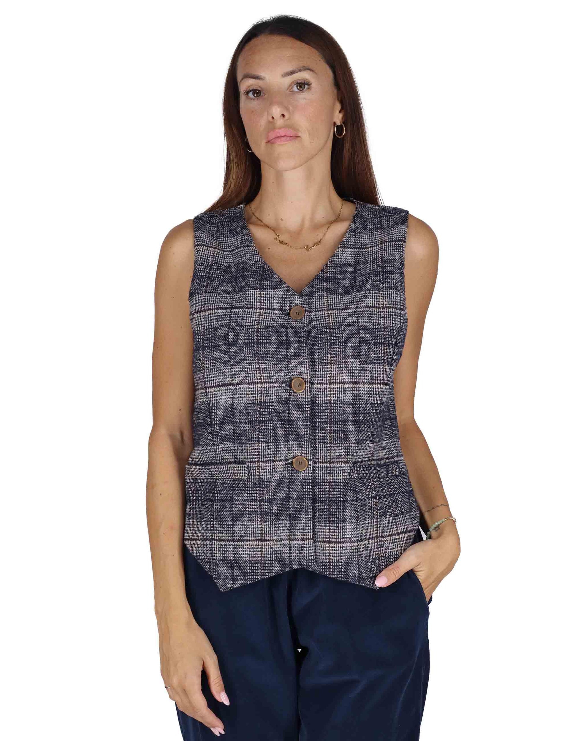 Gilet donna in lana blu con scollo a V e bottoncini 3W25-VANNA GALLE NIGHT TreBarraBi 