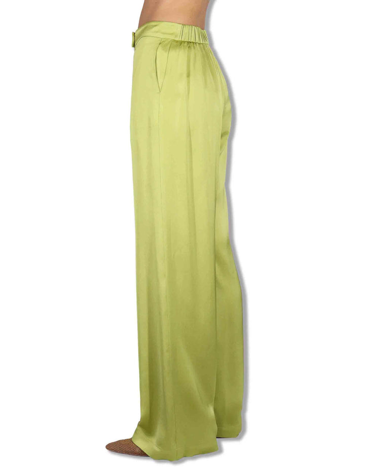 Pantaloni donna Shiny Cady in viscosa verde con gamba larga JH807550631 60109 Maliparmi 