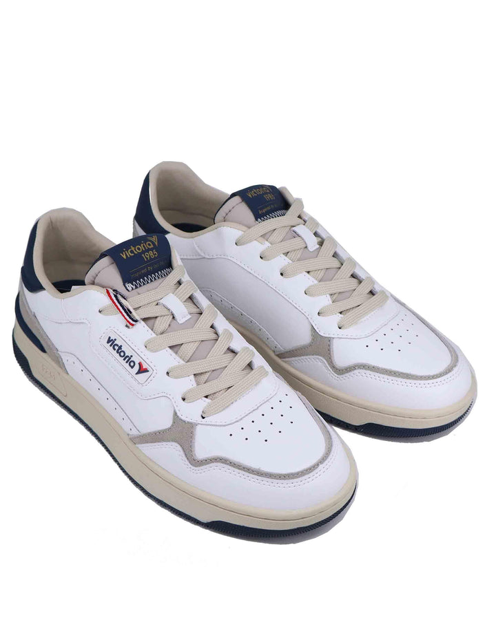Sneakers uomo in pelle bianca con riporti blu 8800119 Marino Victoria 