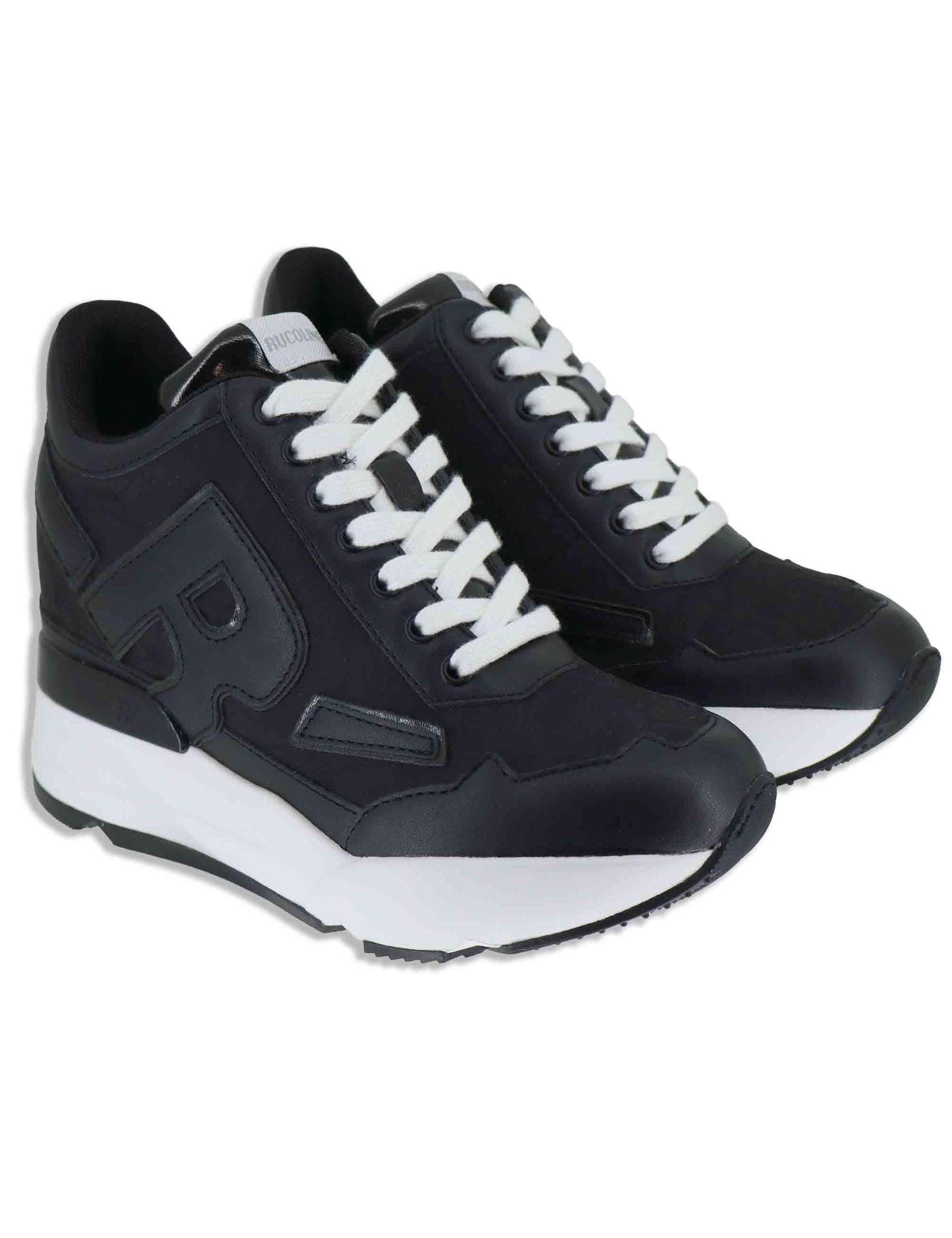 Sneakers donna stivaletto in pelle e tessuto nero con zeppa alta 4537-84584 1 Ruco Line 