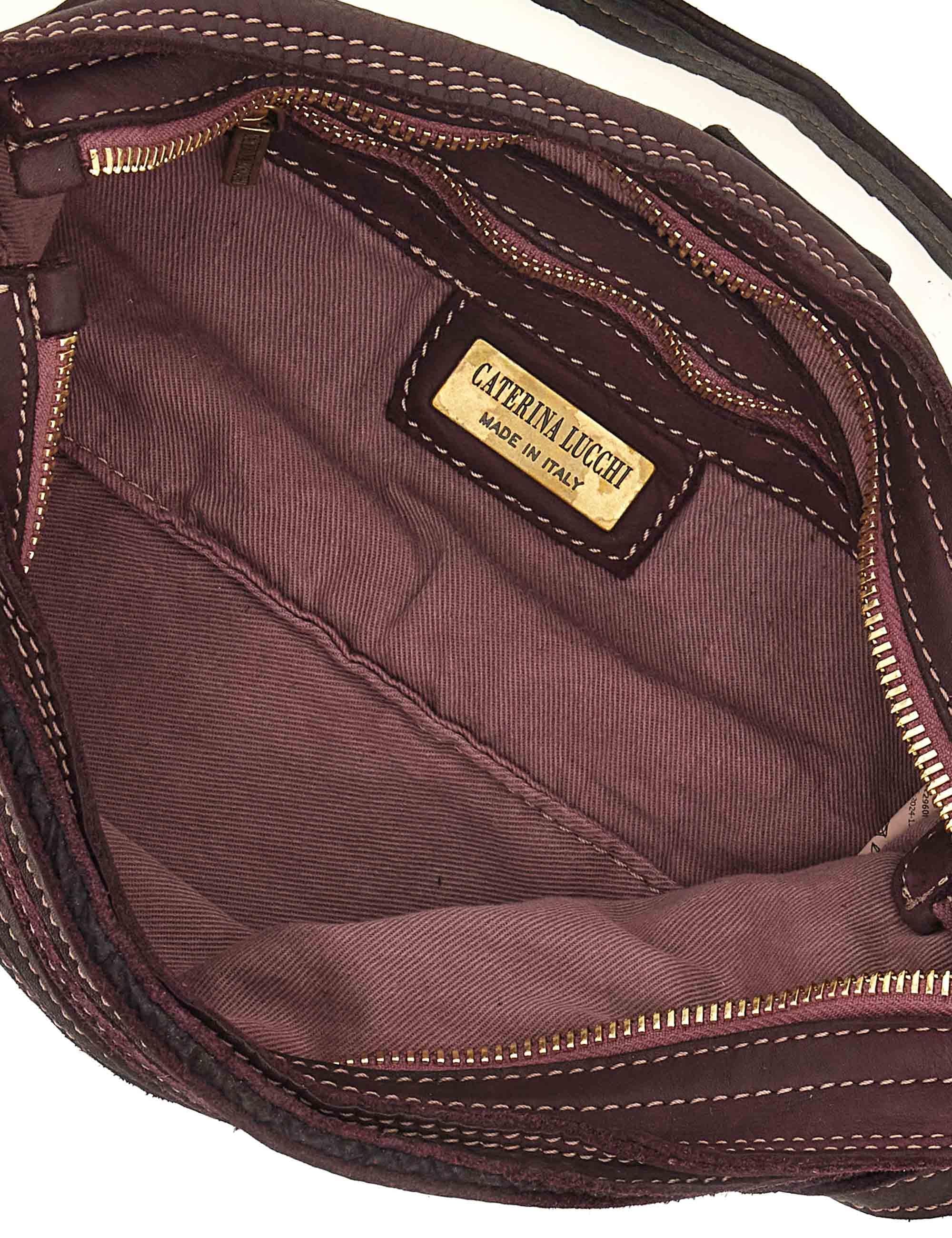 Borsa donna a spalla Nora in pelle e camoscio prugna multiriga con tracolla L012960ND X2917 C3507 Caterina Lucchi 