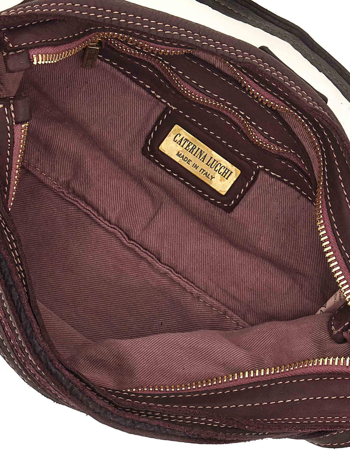 Borsa donna a spalla Nora in pelle e camoscio prugna multiriga con tracolla L012960ND X2917 C3507 Caterina Lucchi 