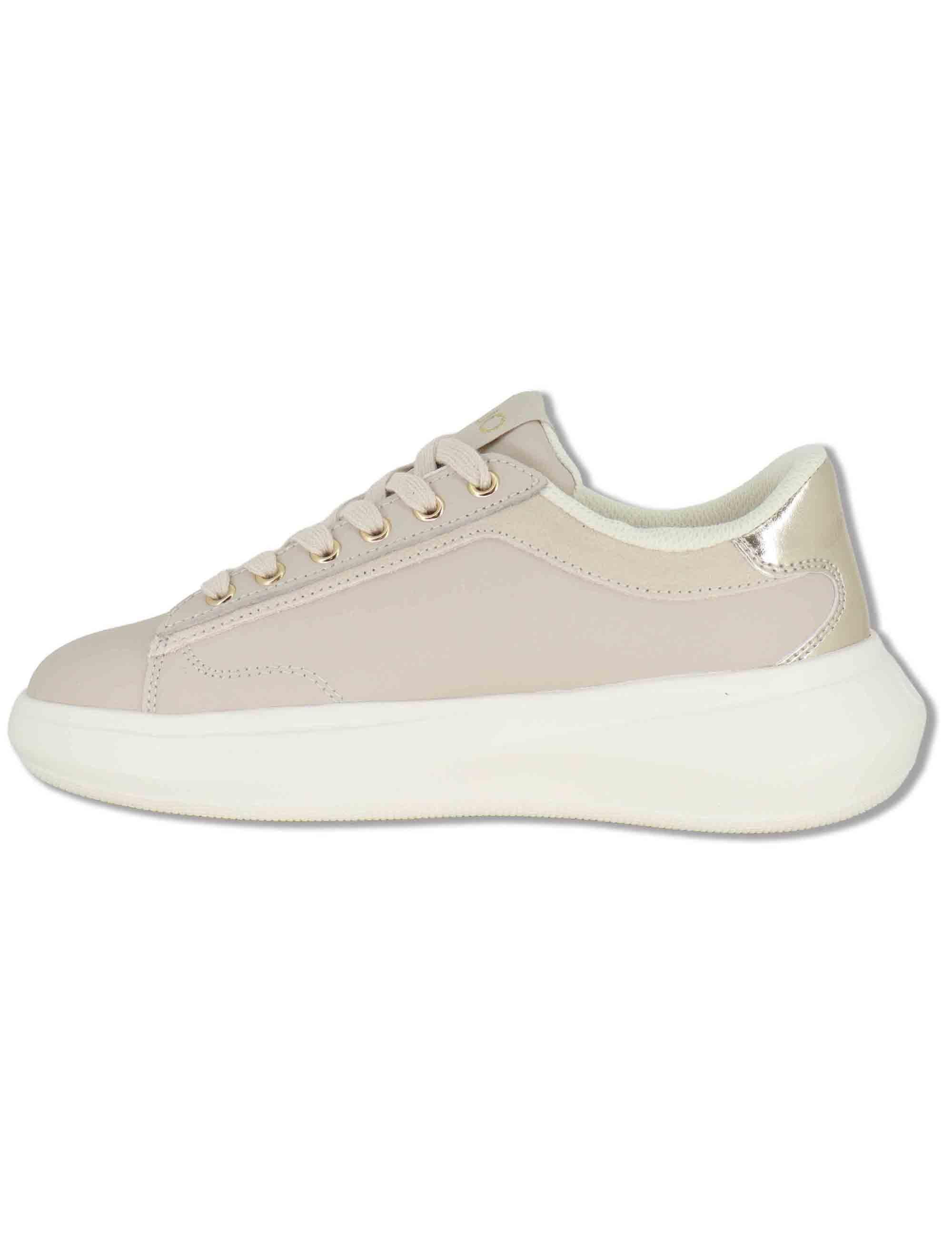 Sneakers donna in pelle e tessuto off white con suola alta in gomma CASPER 01 GOLD Liu-Jo 