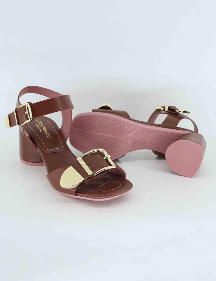 Sandali donna in pelle cuoio con fibbia oro FRESIA05 014 Lorenzo Mari 