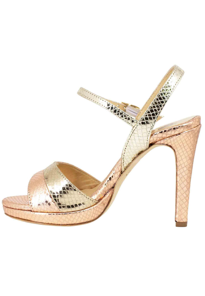 Sandali donna in pelle laminata rosa cipria con cinturino alla caviglia tacco alto e plateau DS1472 610 L'Arianna 