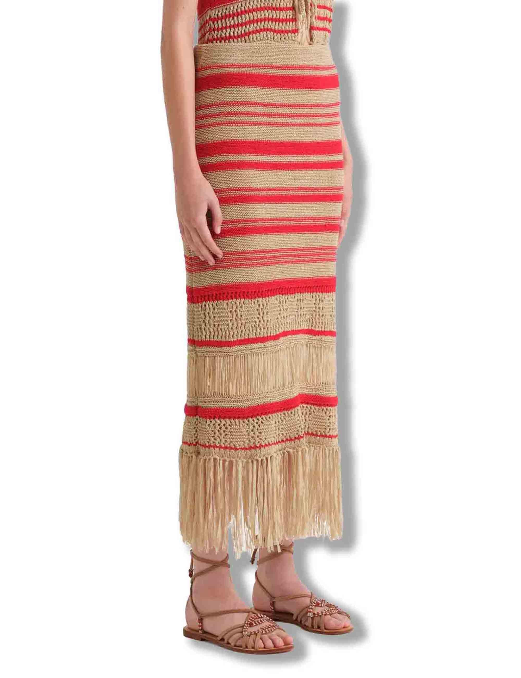 Gonne lunghe donna Knit Tape in tessuto naturale e rosso con frange JG667678214 11B30 Maliparmi 