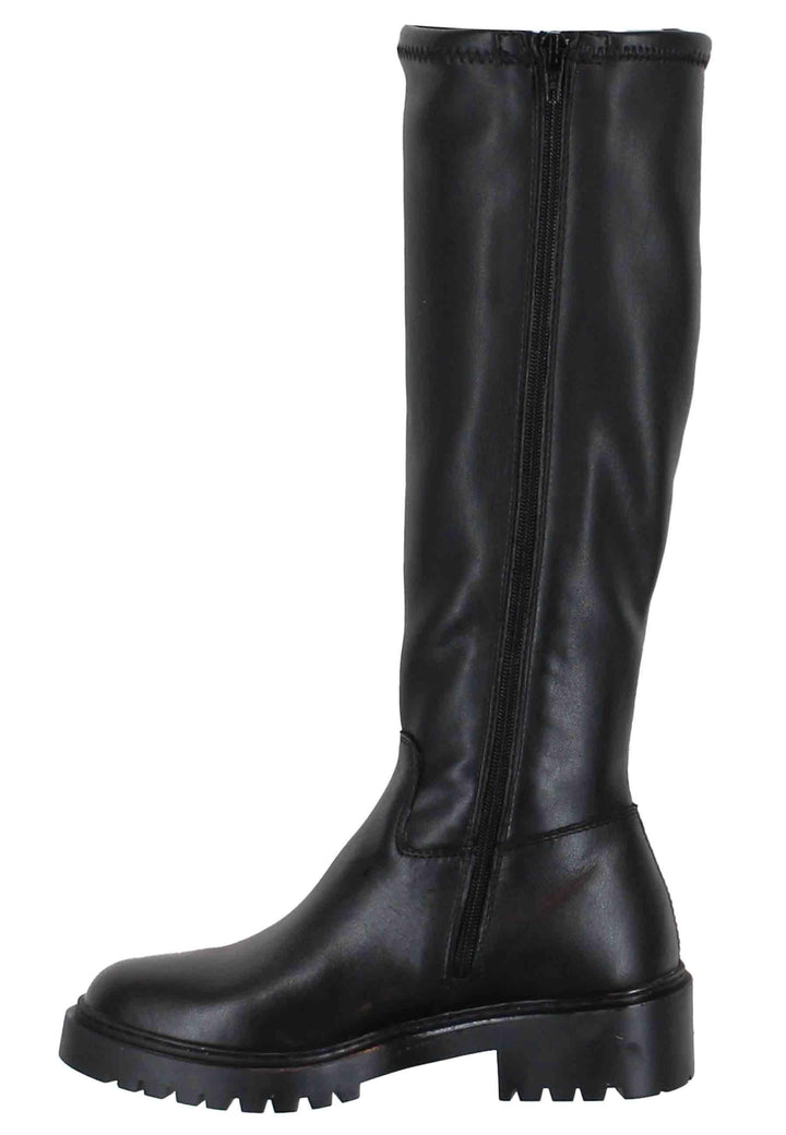 Stivali donna in pelle nera con suola carrarmato e punta tonda GINGER STB BLACK Unisa 