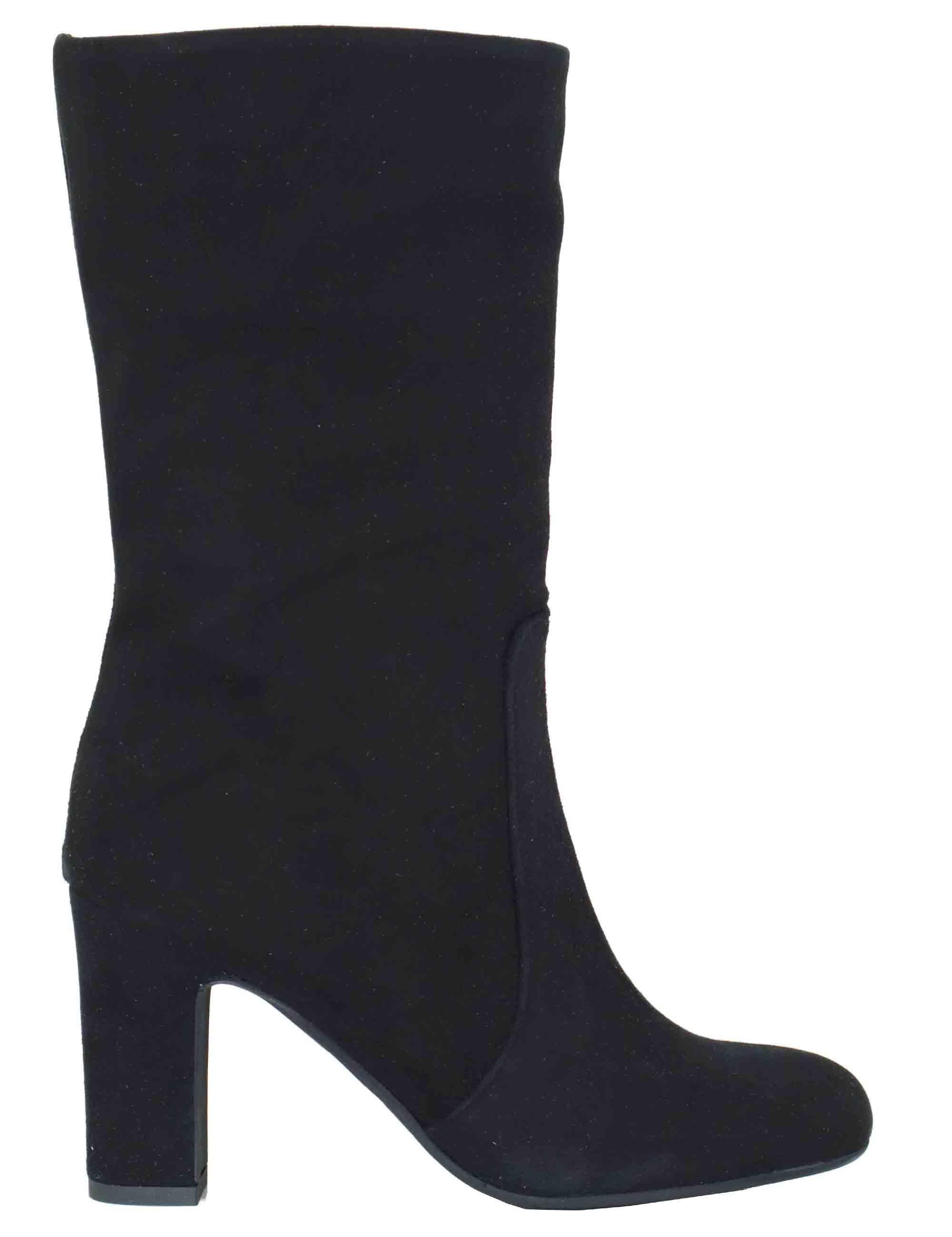 Stivaletti donna in camoscio nero a tubo con tacco alto 3350 001 Les Venues 