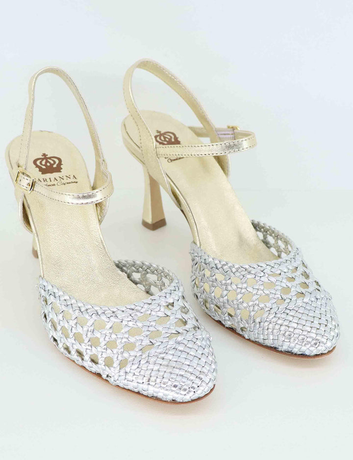Sandali donna in pelle oro e argento con tacco alto CH2504/RT 006 L'Arianna 