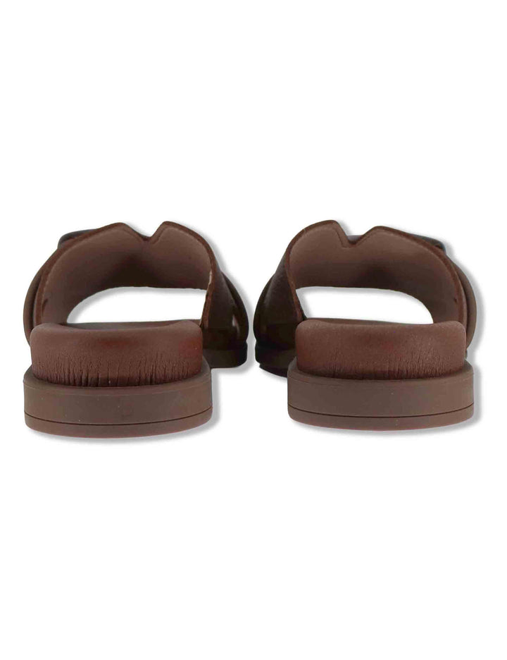 Sandali bassi donna in pelle cuoio e laminata con sottopiede imbottito HV264683 AVELLANA Hispanitas 