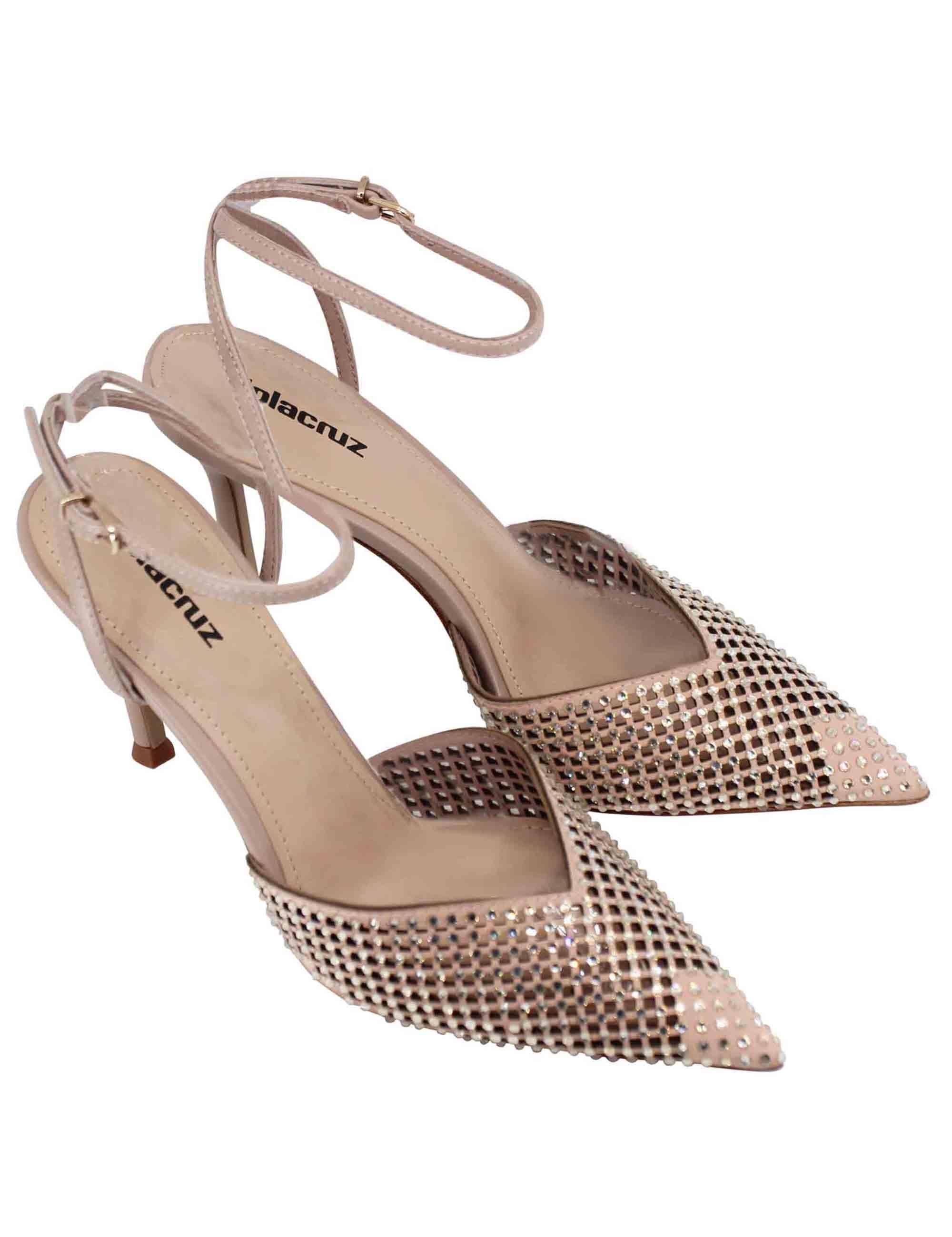 Sandali slingback donna in pelle nude con strass e tacco alto a spillo Naomi 174Z13BK 300 Lola Cruz 