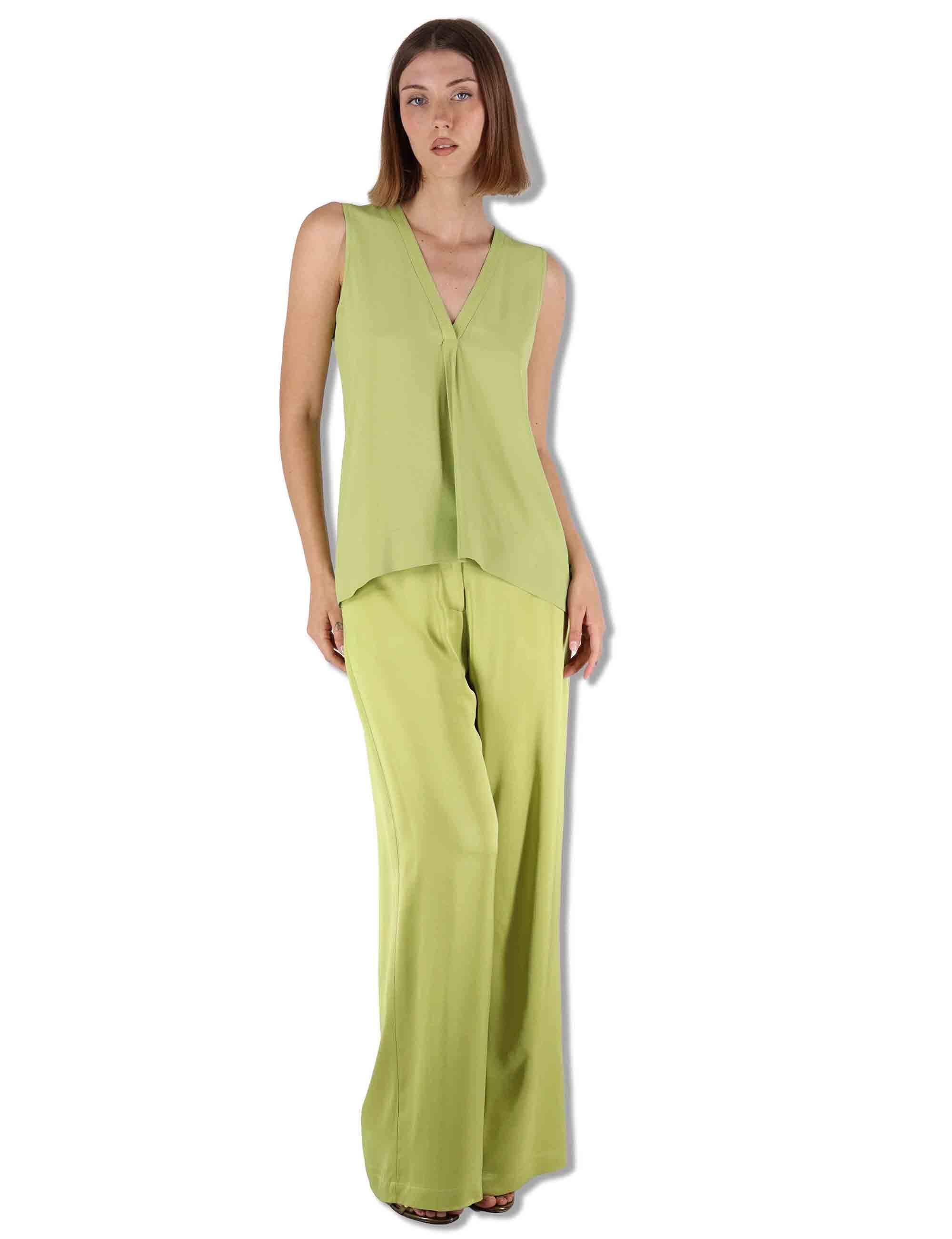 Top donna Fluid Crepe in seta verde senza maniche maniche scollo a V JP554050672 60109 Maliparmi 