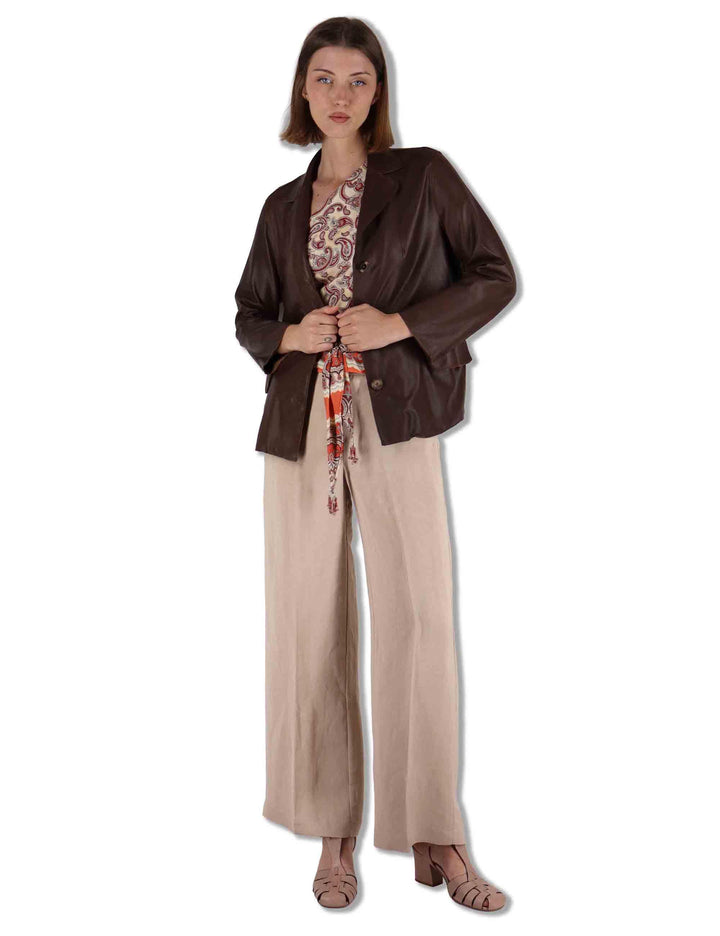 Giacche blazer donna in pelle marrone monopetto SP1527 014 Spatarella 