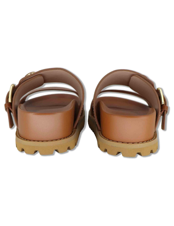 Sandali donna in pelle cuoio con fibbia laterale e fussbett di 4 cm LIVIA 02 SADDLE Liu-Jo 