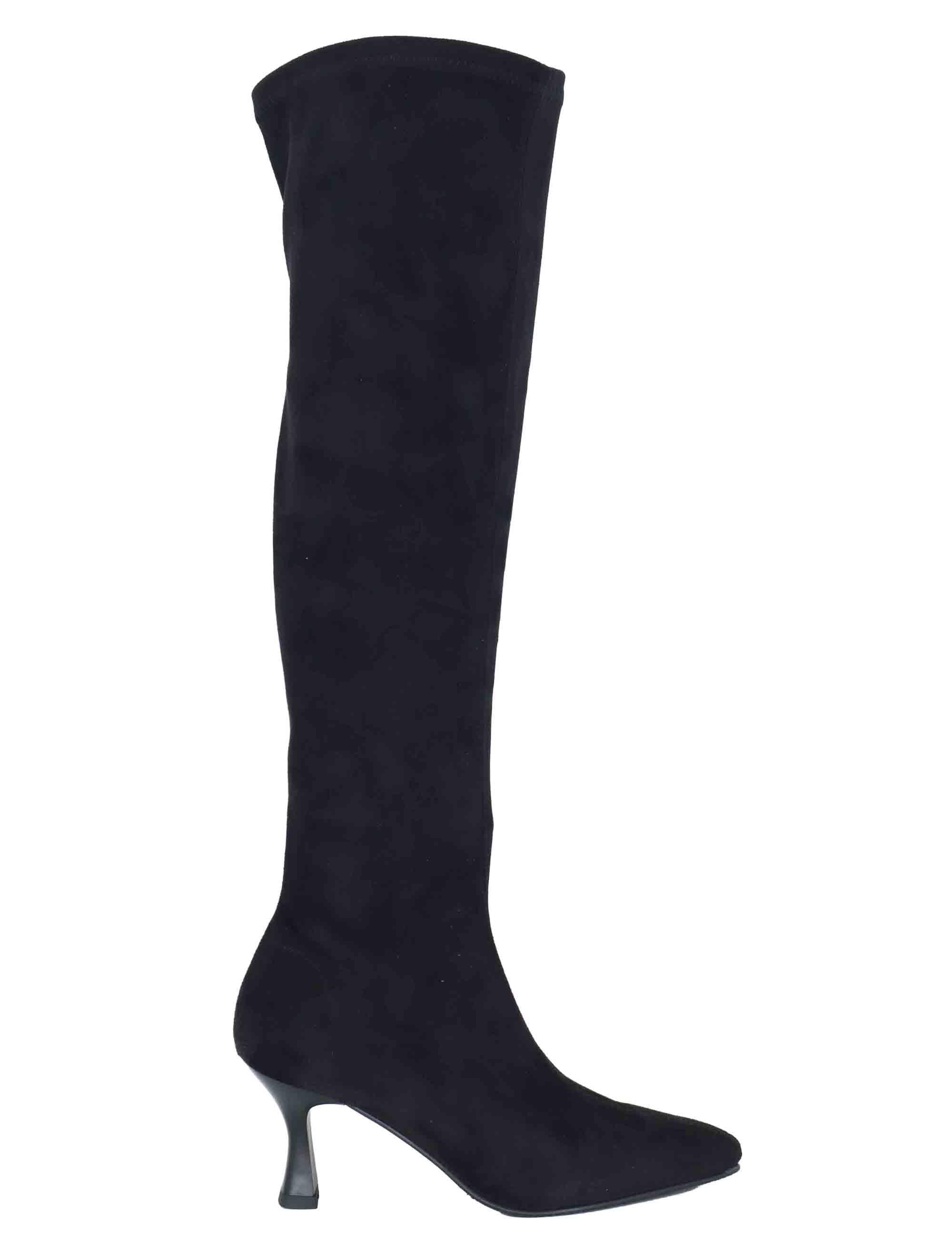 Stivali donna in tessuto elasticizzato nero con tacco alto e punta a punta 78043-AE 05 Miss Elastic 