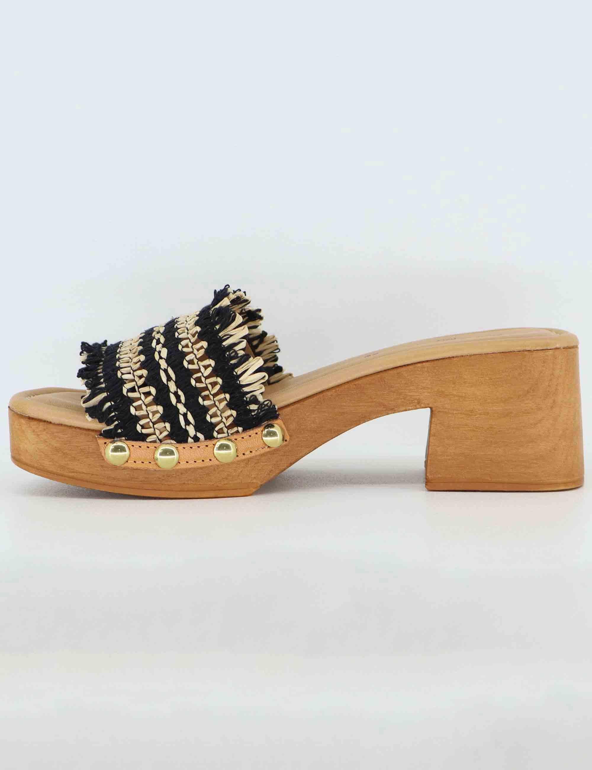 Sandali donna in rafia intrecciata beige con tacco in legno SR9234 001 Sandro Rosi 