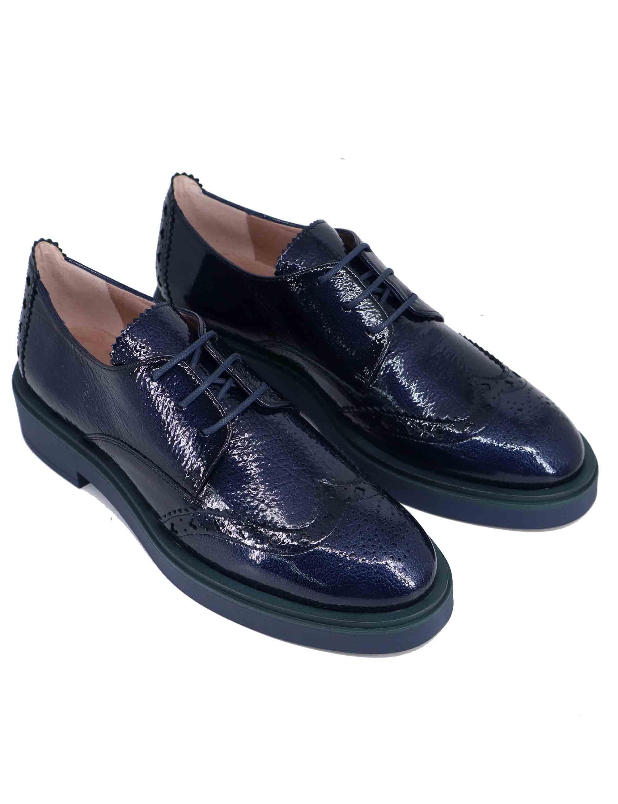 Stringate donna in pelle blu con impunture HI243519 C010 Hispanitas 