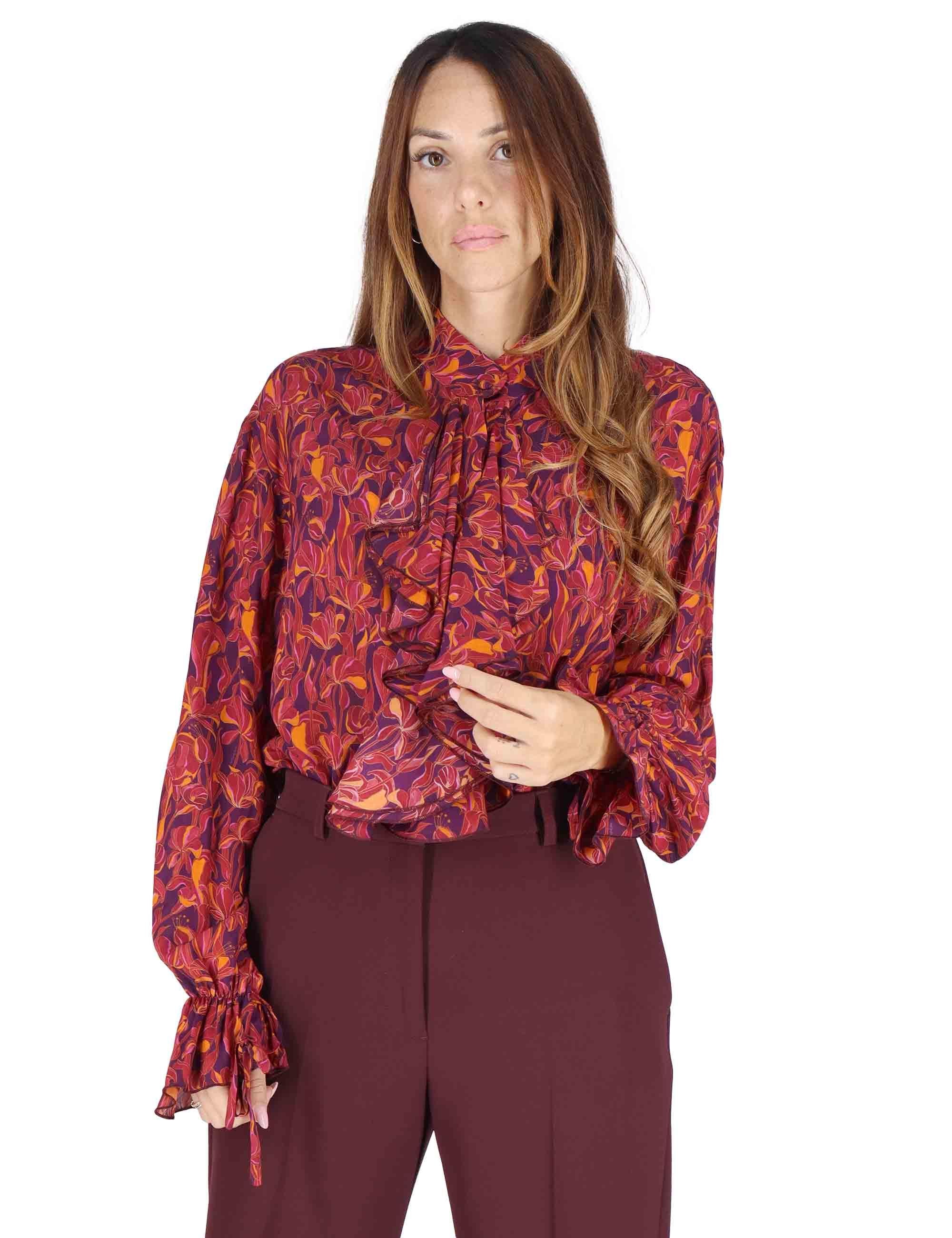 Camicie donna Lily's Ballet in viscosa naturale a fantasia bordeaux con rouche JM556250653 A3359 Maliparmi 