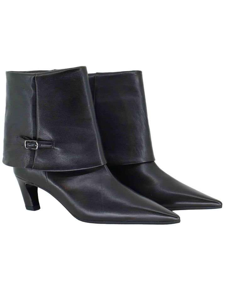 Stivaletti donna in pelle nera con ghetta e cinturino C462B 001 Les Venues 