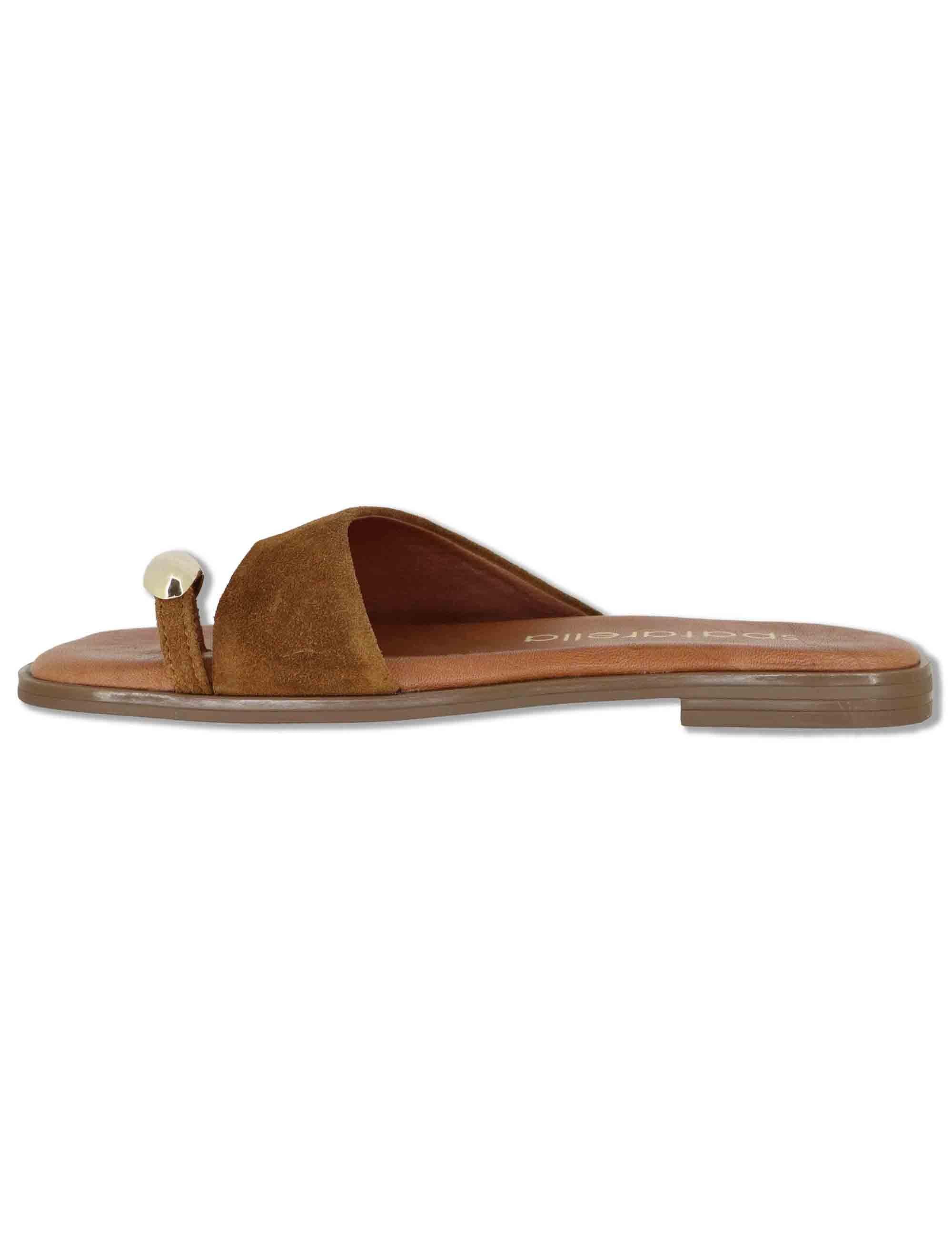 Sandali bassi donna infradito in camoscio cuoio con anello SP262050 014 Spatarella 