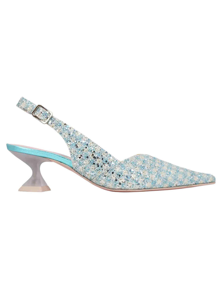Decollete slingback donna in tessuto verde con punta a punta 7034 002 Ras 