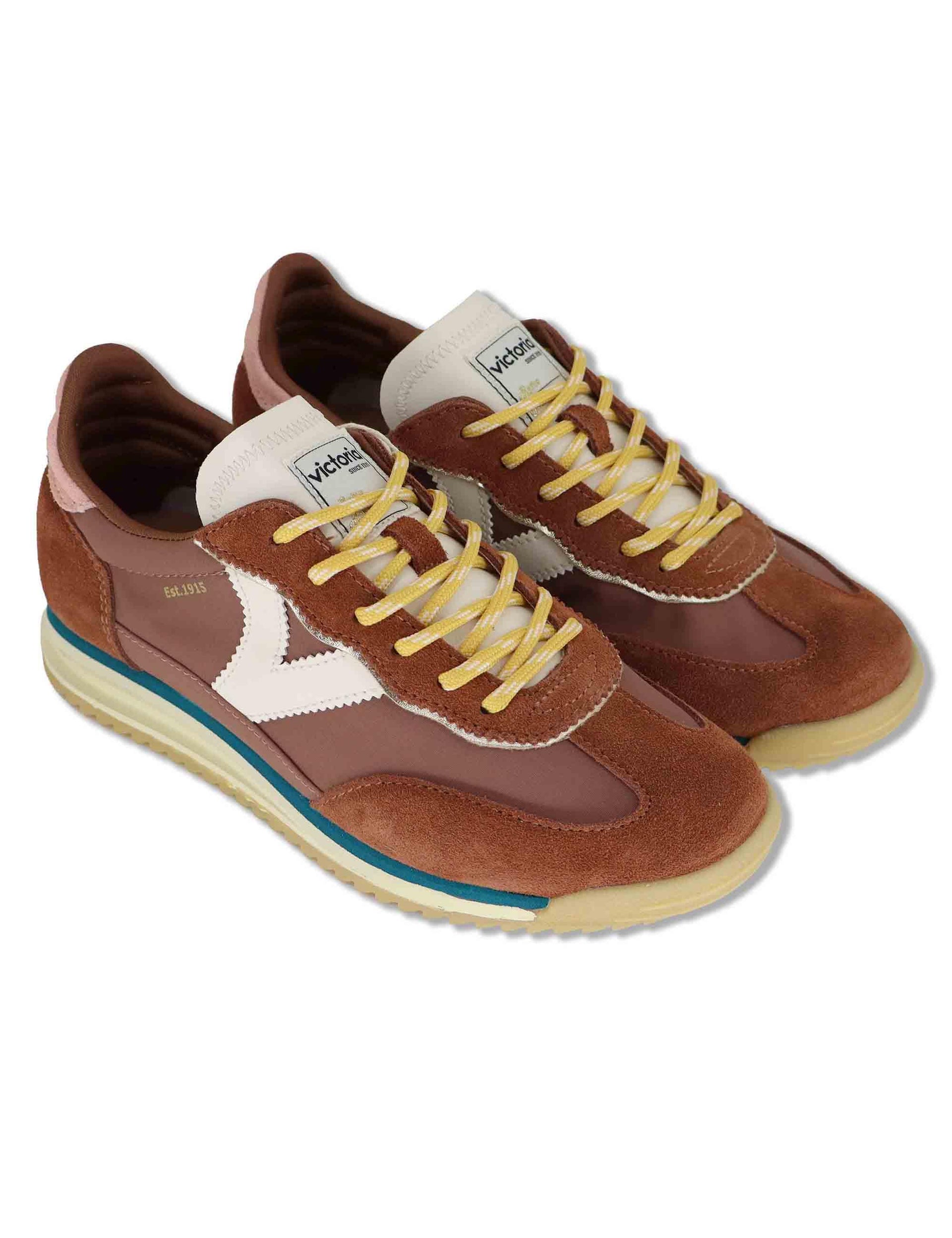 Sneakers donna Saturno in pelle e tessuto marrone con suola bassa 1158110 79_Terra Victoria 