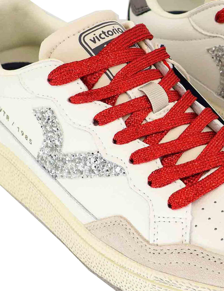 Sneakers donna in pelle bianca e glitter 8806103 Blanco Victoria 