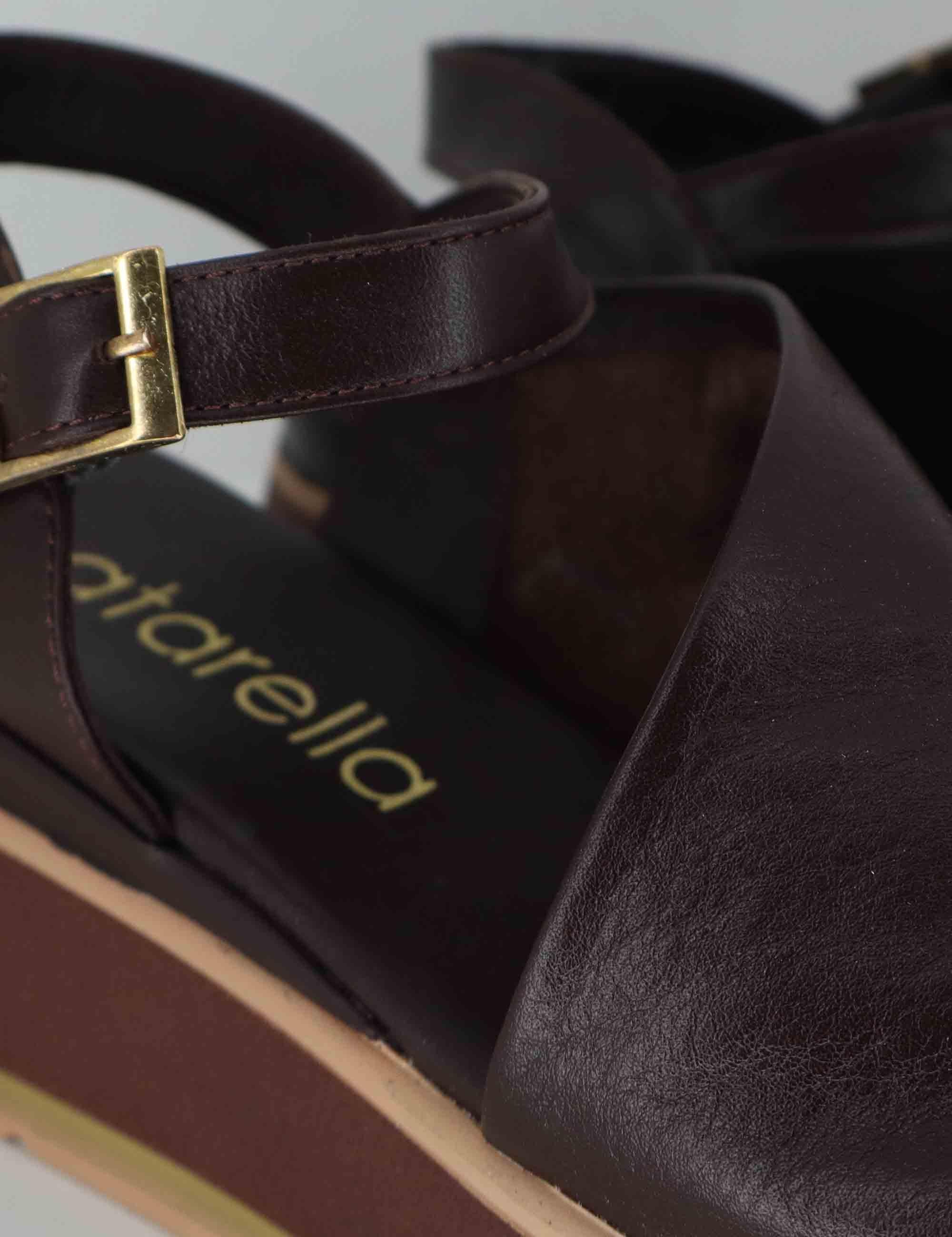 Sandali donna in pelle marrone con cinturino alla caviglia e zeppa media SP230935 029 Spatarella 