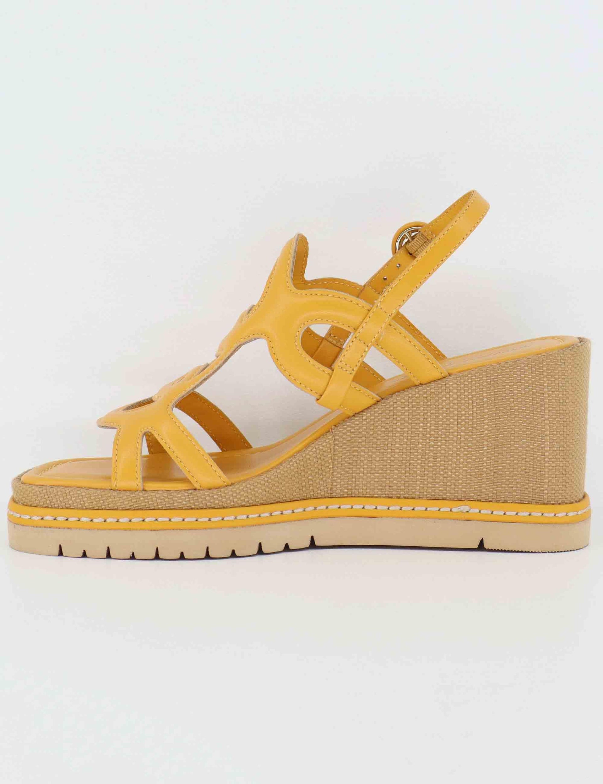 Sandali donna in pelle gialla con zeppa alta in rafia BL5403X 010 Bruno Premi 