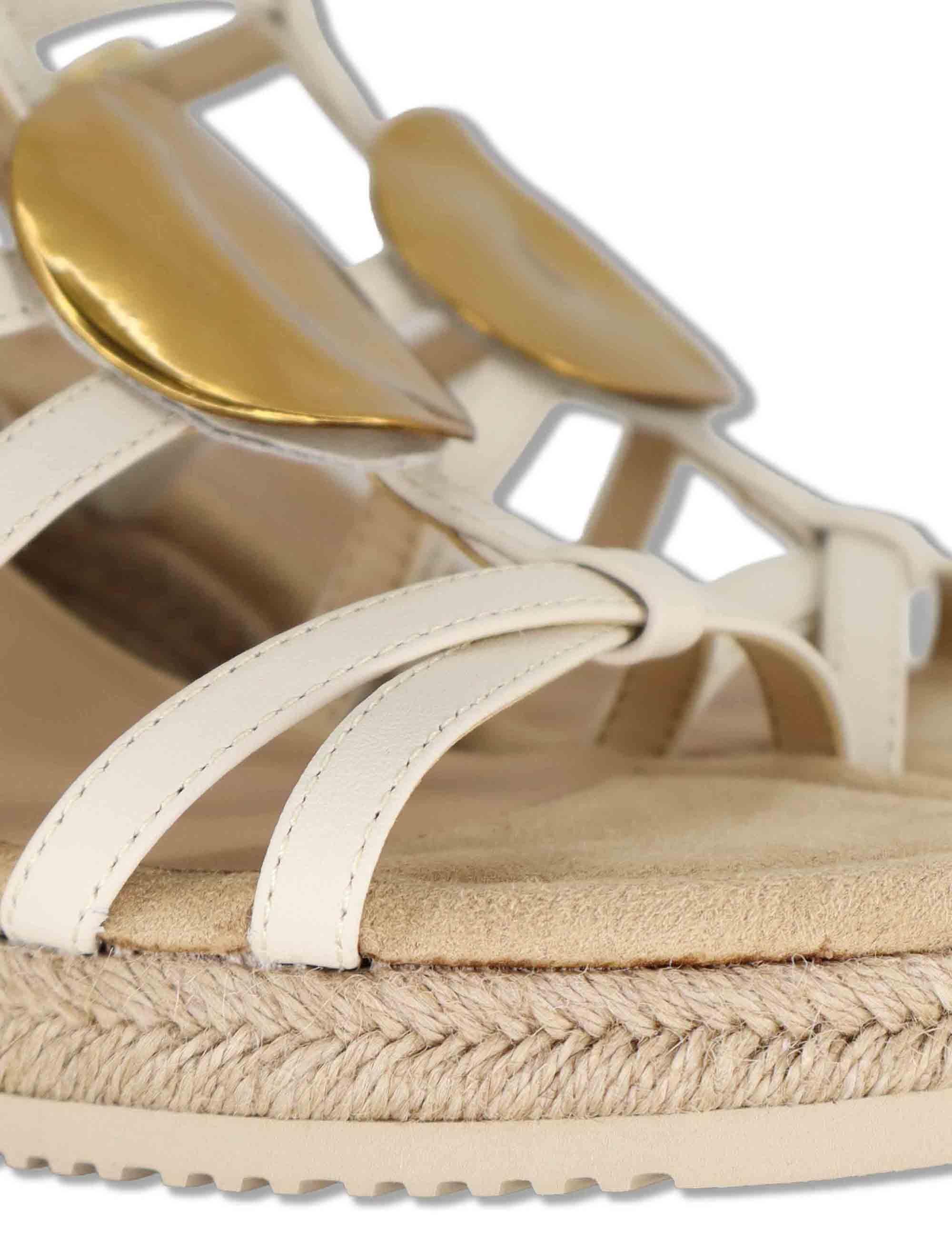 Sandali espadrillas donna in pelle off white con zeppa alta e cinturini regolabili CALDER GRA IVORY Unisa 