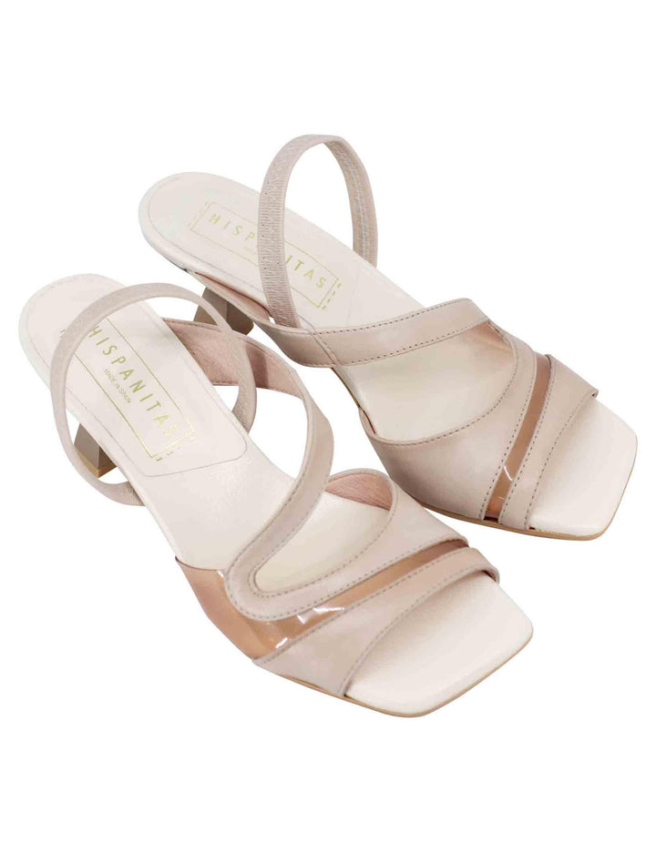 Sandali slingback donna in pelle panna con punta quadra HV243402 C004 Hispanitas 