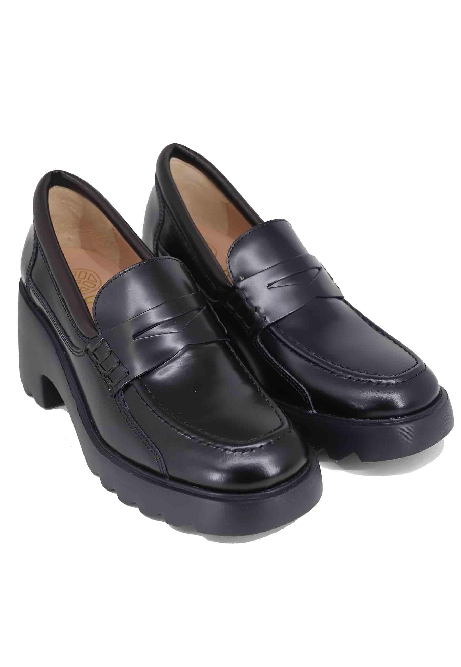 Mocassini donna in pelle nera con suola alta in gomma LAGER NTO BLACK SIVATOBLACK Unisa 