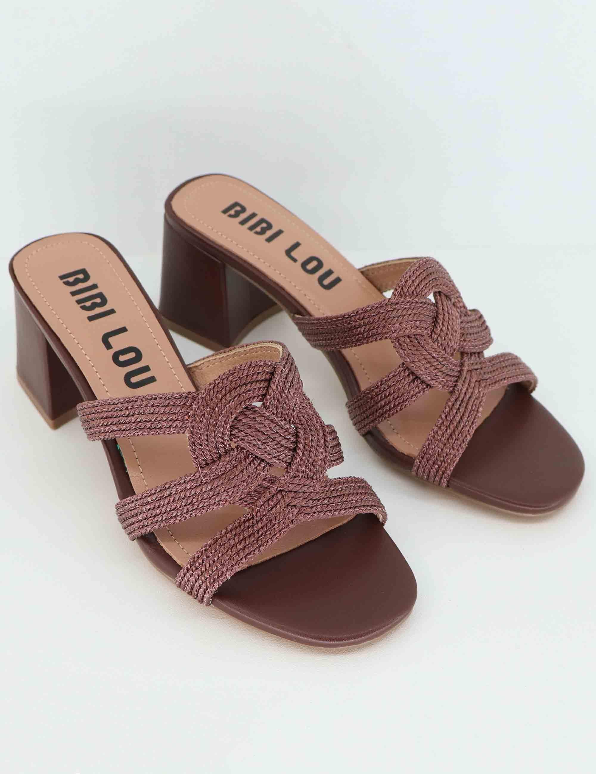 Sandali donna Alia in tessuto marrone con punta quadra 851Z94HG 028 Bibi Lou 