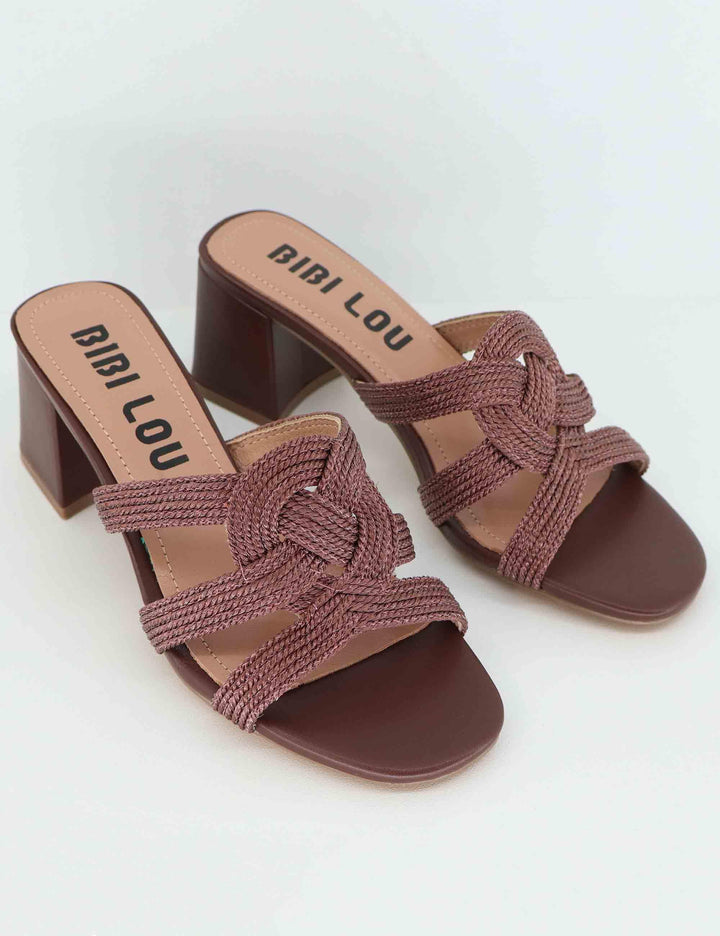 Sandali donna Alia in tessuto marrone con punta quadra 851Z94HG 028 Bibi Lou 