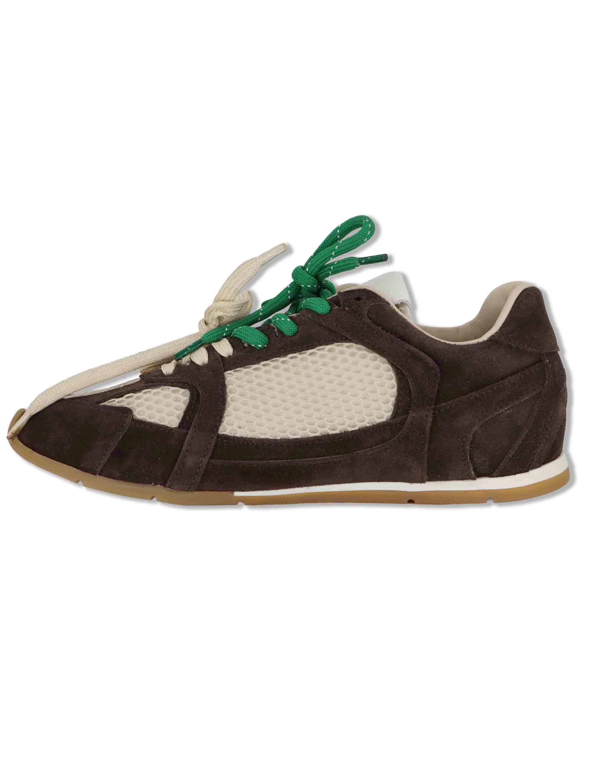 Sneakers donna in camoscio marrone e tessuto con suola bassa in gomma SP60133 014 Spatarella 